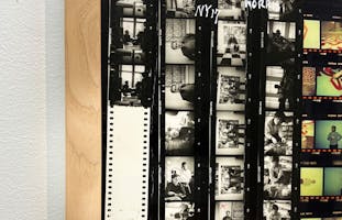 "Collage of film contact sheets from the 1980s"